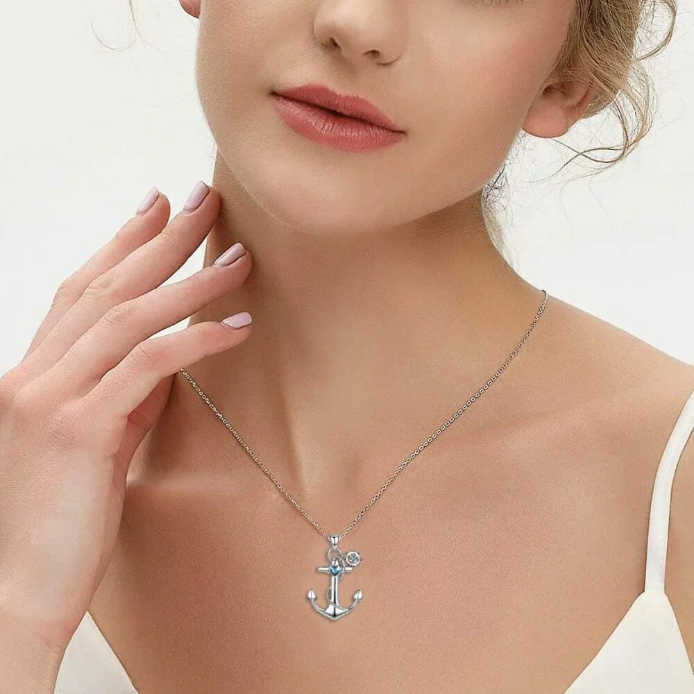 Sterling Silver Anchor Pendant Necklace - Sailor Nautical Jewelry for Women - Picture 5 of 7